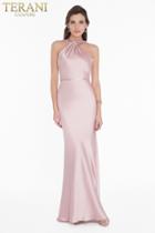 Terani Couture - 1822e7286 Knotted Neckline Satin Slinky Gown