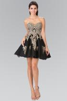 Elizabeth K - Strapless Sweetheart Gold Lace Applique Dress Gs2371