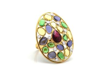 Tresor Collection - Multicolor Stone & Diamond Ring In 18k Yellow Gold Style 2