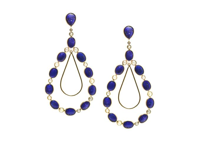 Tresor Collection - 18k Yellow Gold Earrings With Lapis Lazuli And Champagne Diamond
