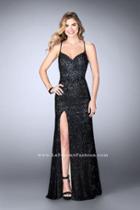 La Femme - Lace Overlay Strappy Open Back Prom Dress 24005