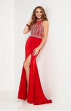 Studio 17 - 12658 Beaded Illusion Halter Stretch Satin Trumpet Dress