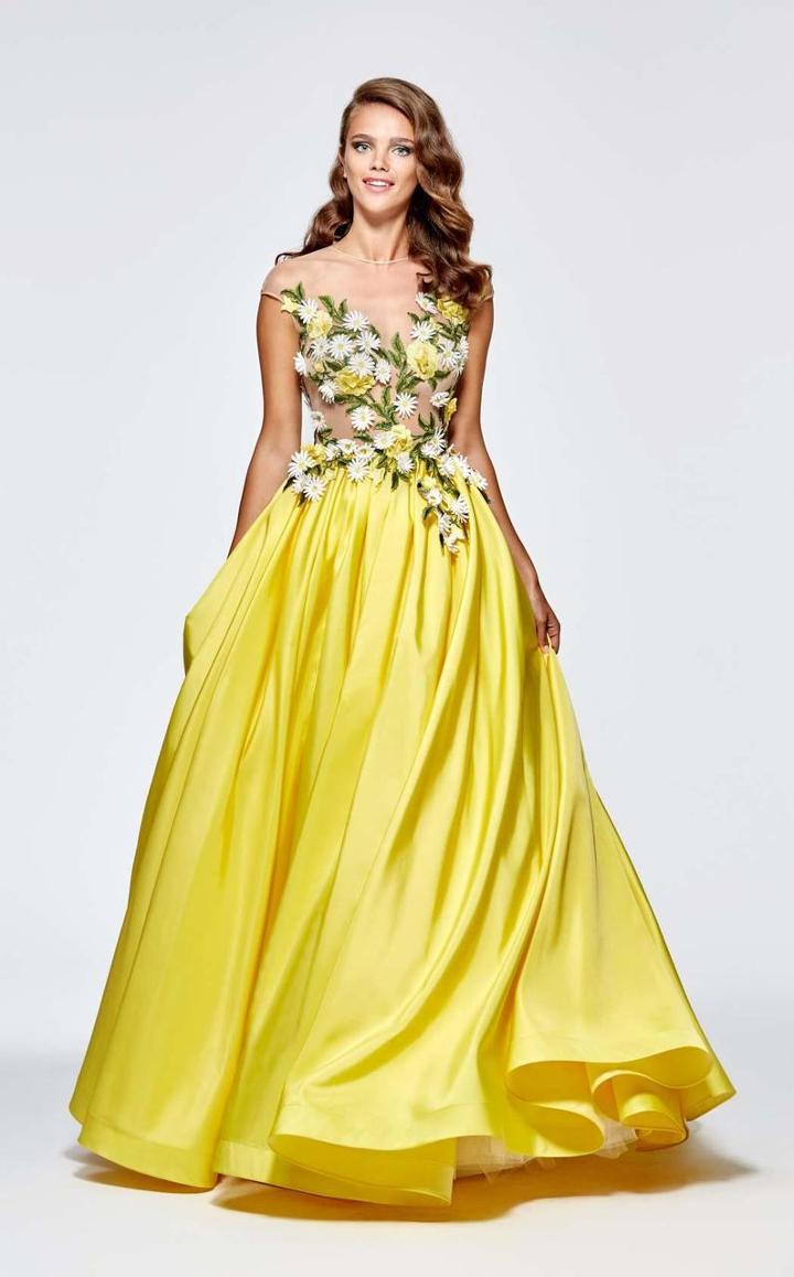 Tarik Ediz - Floral Illusion Jewel Neck Dress 93143