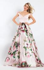Rachel Allan - 6061 Off-shoulder Floral Print Satin Gown