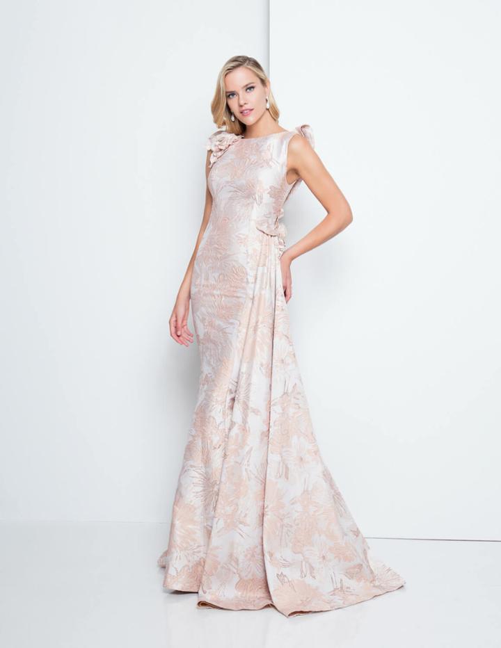 Terani Couture - 1811m6581x Floral Brocade Open Back Long Gown