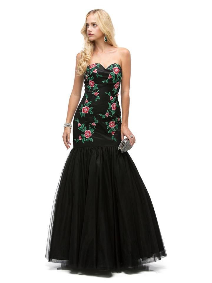 Strapless Sweetheart Floral Embroidery Evening Dress