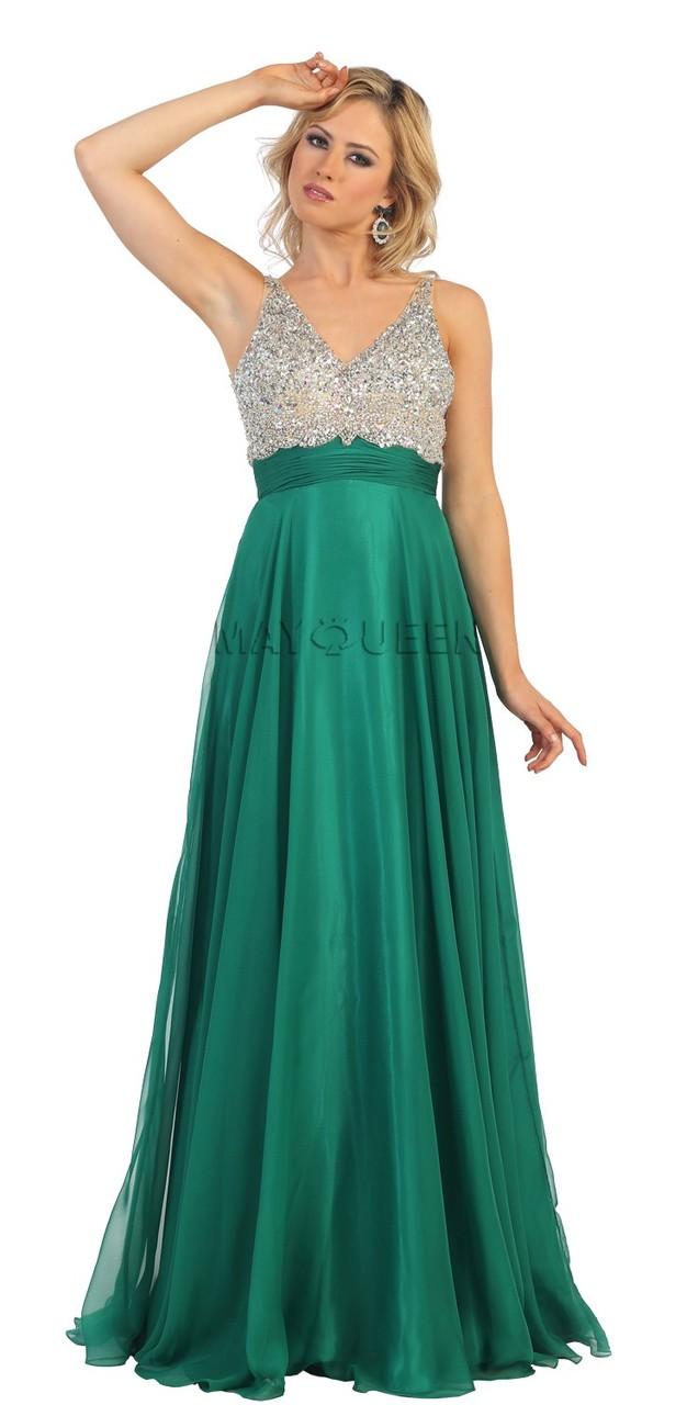 Dazzling Rhinestone V Neck Chiffon Prom Dress