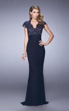 La Femme - 21551 Laced V-neck Sheath Dress