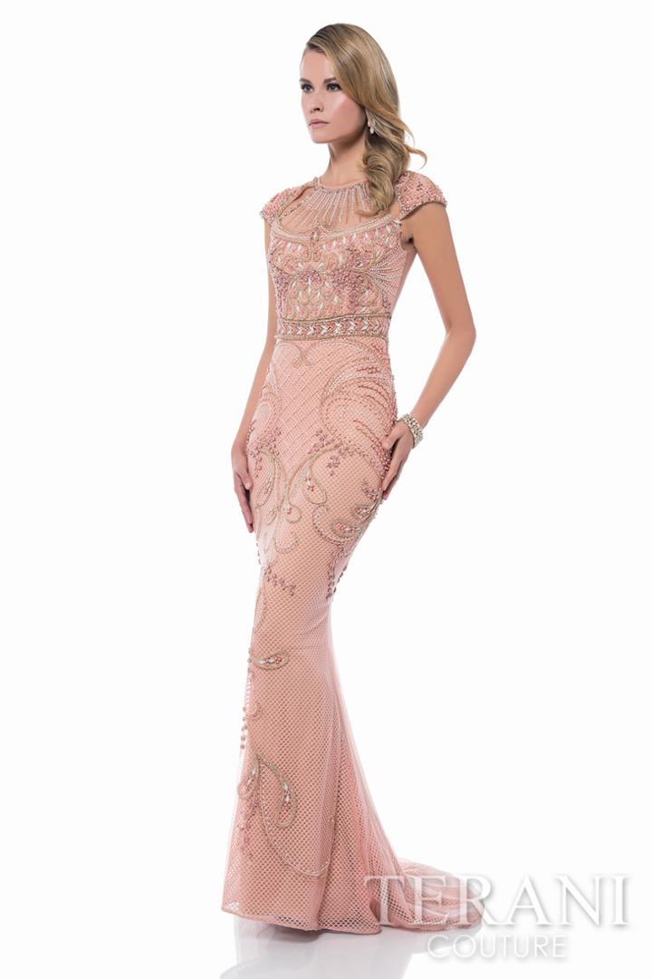 Terani Evening - Artistically Decorated Evening Gown With Cap Sleeves 1612gl0505