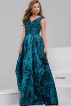 Jovani - Long Floral Dress With Ruched Bodice 41006