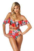 Montce Swim - Red Floral La Caletta Top X High Rise Bottom Bikini Set