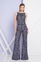 Terani Couture - 1721e4131 Sleeveless Floral Bateau Neck Jumpsuit