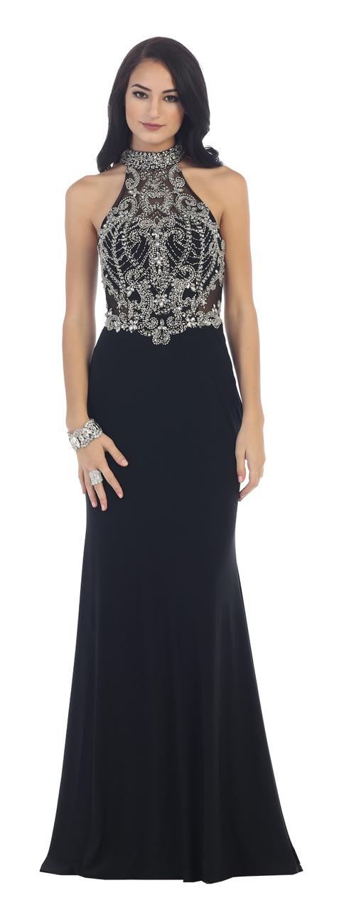 May Queen - Embellished Long High Neck Dress Rq7423