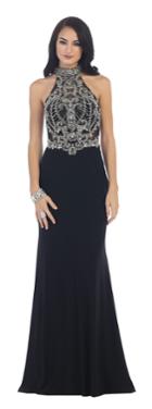 May Queen - Embellished Long High Neck Dress Rq7423