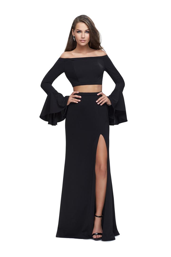 La Femme - 25261 Flounce Sleeve Off Shoulder Two-piece Jersey Gown