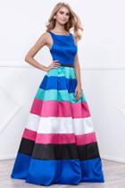 Nox Anabel - Long Sleeveless Mikado Dress With Color Blocked Skirt 8350