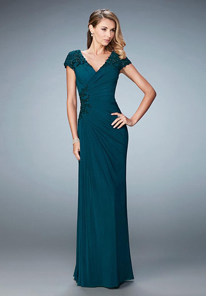 La Femme - 21860 Ruched V-neck Beaded Evening Gown