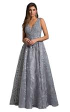 Lara Dresses - 29926 V Neck Beaded A-line Evening Gown