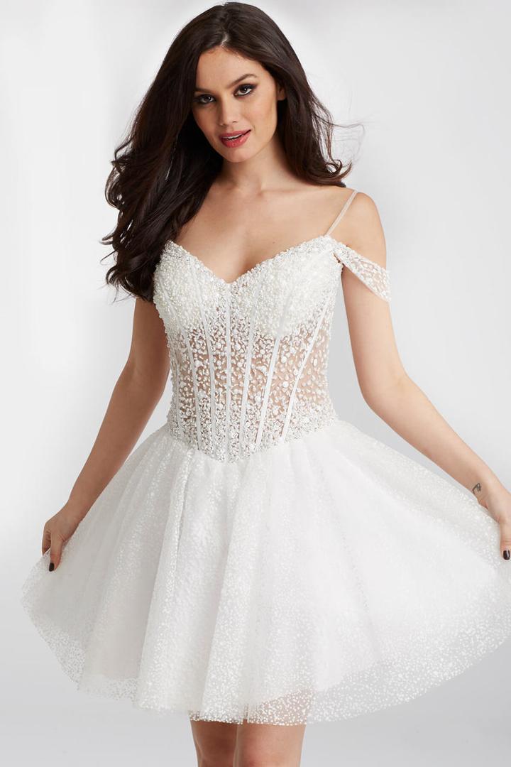 Jovani - 55249 Beaded V-neck Tulle A-line Dress