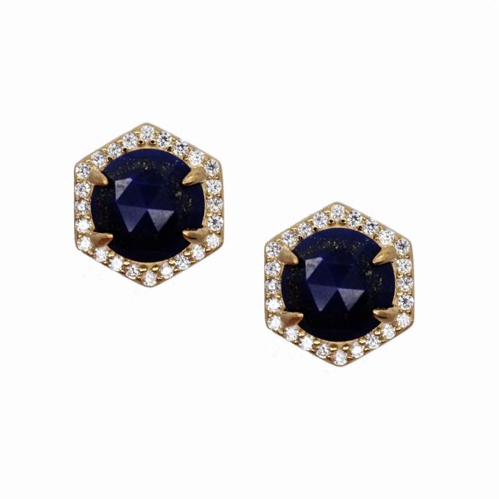 Rachael Ryen - Hexagon Pave Studs In Black Onyx