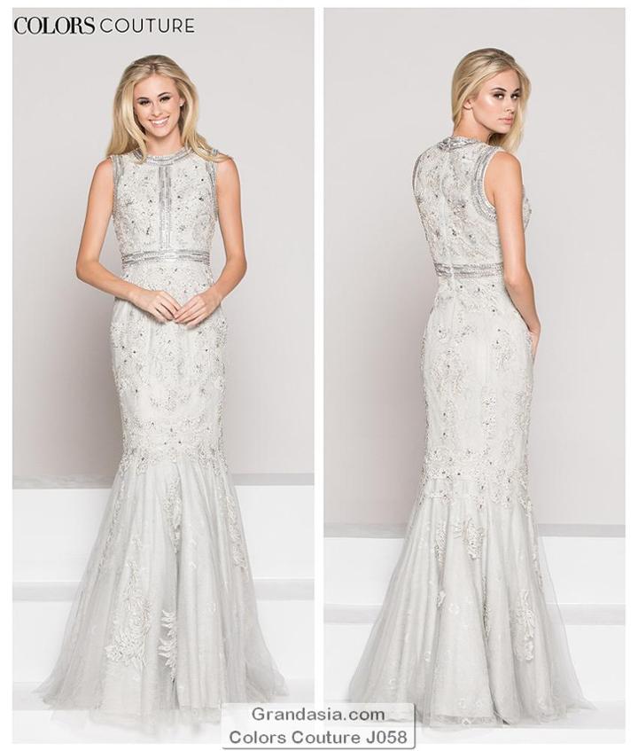 Colors Couture - J058 Lace Applique Adorned Mermaid Gown