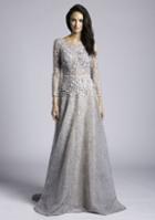 Lara Dresses - 29977 Long Sleeve Bateau Illusion Floral Applique Gown