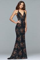 Faviana - S10048 Full-length Floral Print Sequined Gown