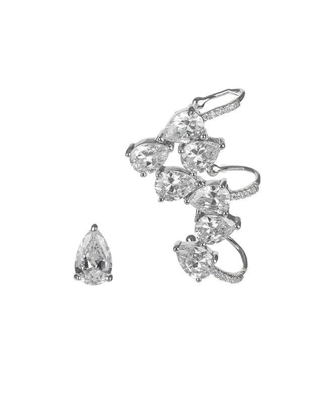 Cz By Kenneth Jay Lane - Pear Cz Cluster Crawler W Pear Stud