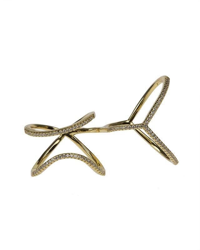 Cz By Kenneth Jay Lane - Gold Plated Geometric Double Finger Ring