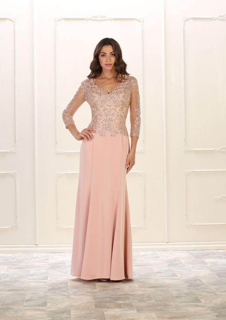 May Queen - Mq1505 Quarter Length Sleeve Lace Sheath Dress