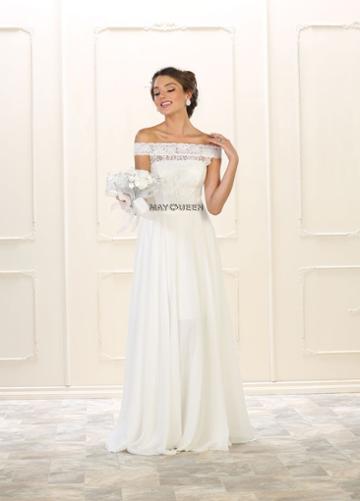 May Queen - Mq1514 Lace Overlaid Off-shoulder A-line Bridal Gown