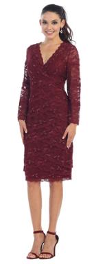 May Queen - Quarter Sleeve V Neck Full Lace Formal Dress Mq1147