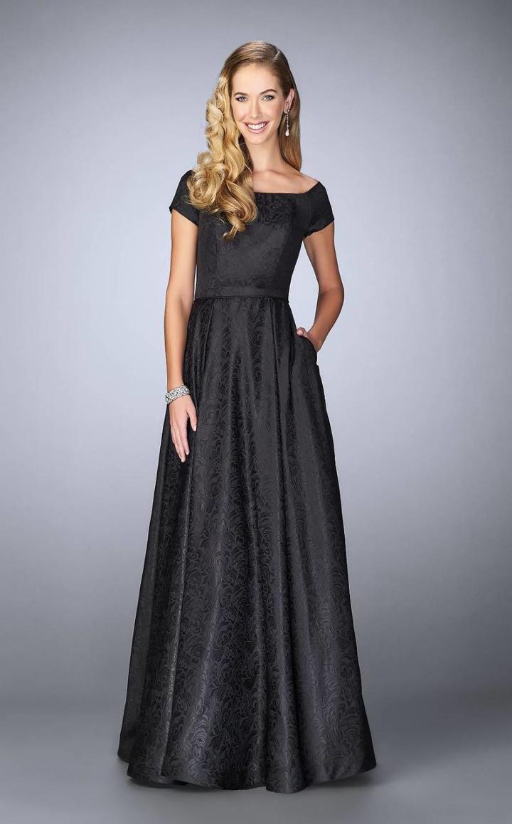 La Femme - 24859 Off-shoulder Jacquard Gown