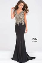 Jovani - Cap Sleeve Fitted Embellished Bodice Prom Dress Jvn48496