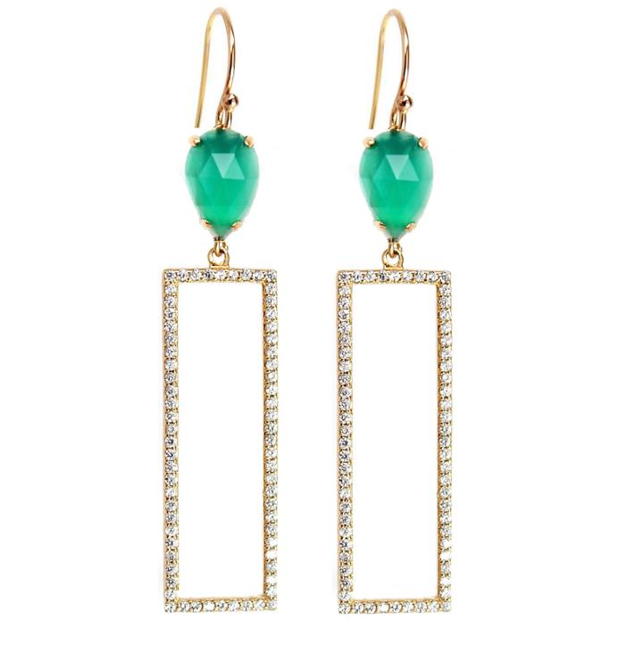 Rachael Ryen - Rectangle Pave Drop Earrings - Green Onyx