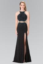 Elizabeth K - Sequined Halter Long Dress With Slit Gl2265