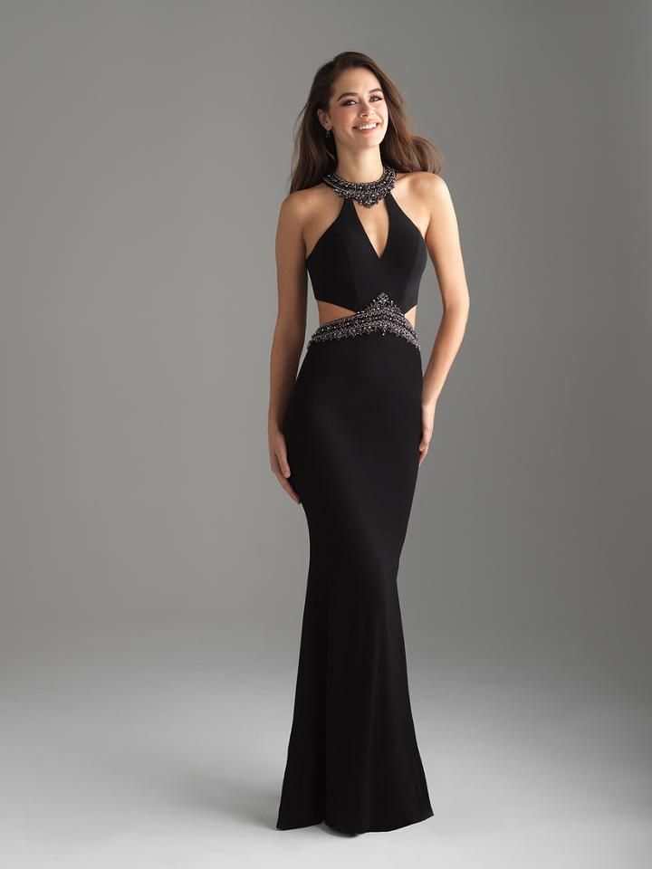 Madison James - 18-701 Beaded High Halter Sheath Dress