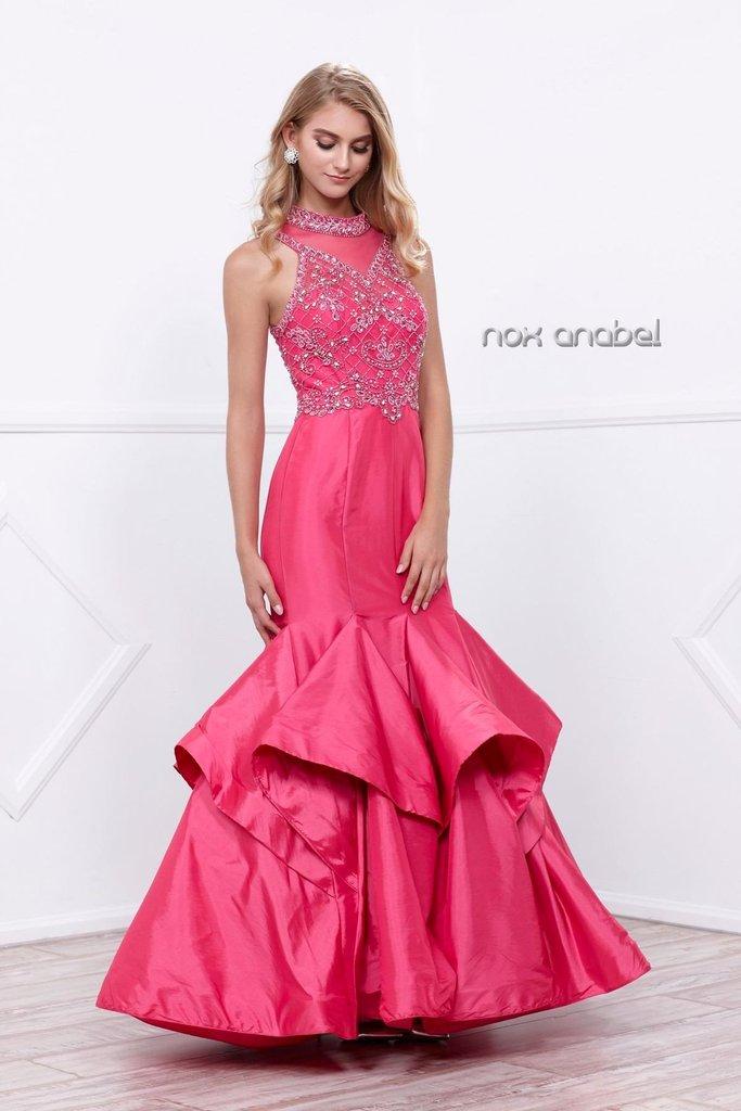 Nox Anabel - 8330 Beaded High Neck Ruffled Mermaid Gown