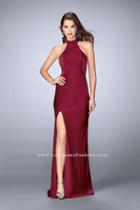 La Femme - Geometric Racer Back Halter Style Jersey Prom Dress 24376