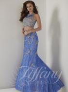 Tiffany Designs - Two-piece Sleeveless With Metallic Lace Applique Mermaid Dress 16169