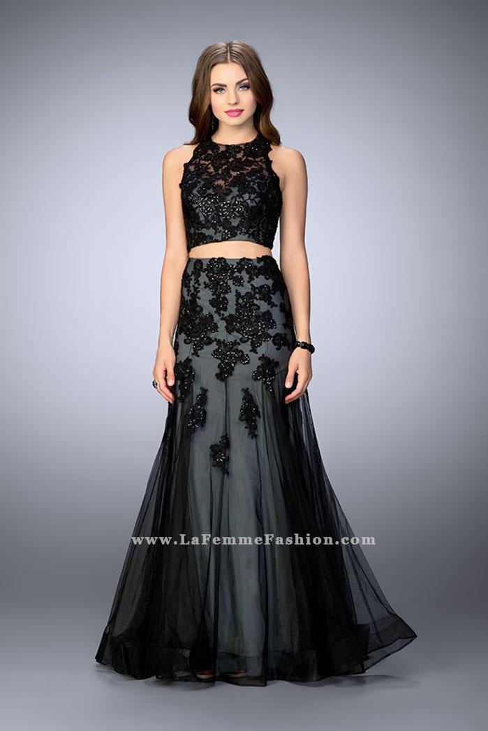 La Femme - Two Piece Halter Style Racer Back Mermaid Prom Dress 23543