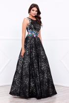 Nox Anabel - Sleeveless Embroidered Scoop Neck Long A-line Dress 8281