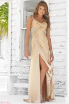 Blush - Sleeveless Pleated Long Gown With Slit 9326