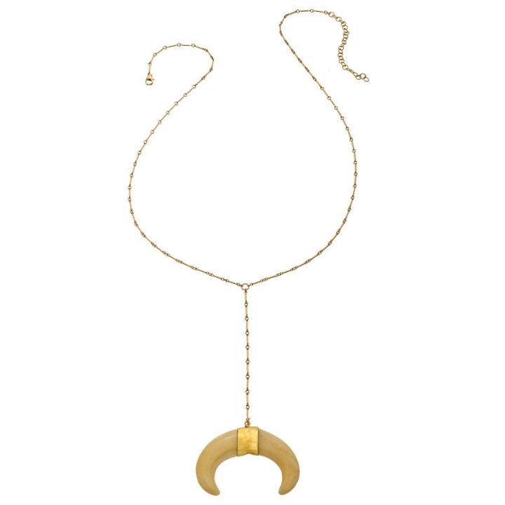 Heather Hawkins - Bar Chain Y Necklace In White Double Horn