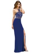 Dancing Queen - Bejeweled Top And Illusion Waist Slim Dress 9301