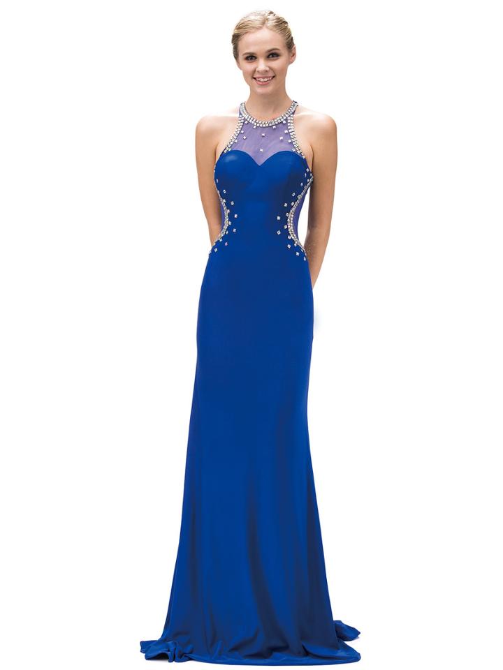 Dancing Queen - Sheer With Jewel Detailing Full Length Sleeveless Dress 9274