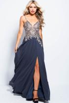 Jovani - Jvn55885 Jewel Adorned Plunging Illusion Gown