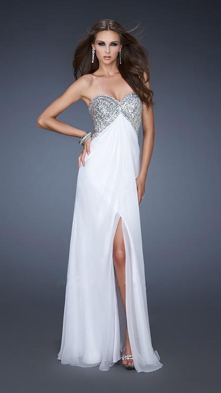 La Femme - Jewel Encrusted Sweetheart Chiffon A-line Gown 18577