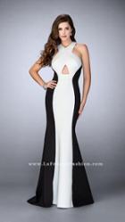 La Femme - Striking Criss Cross Neck Neoprene Gown 24449