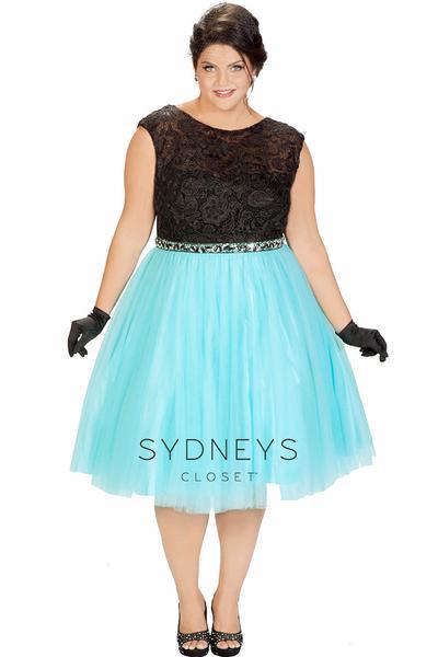 Sydney's Closet - Lace Illusion Boat Neckline A-line Cocktail Dress Sc7223